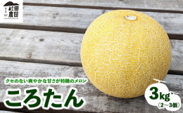 クセのない爽やかな甘さが特徴のメロン「ころたん」を完熟後に収穫し、お届けいたします。※画像はイメージです。※重さを調整しての配送になるため個数の指定は致しかねます。※天候や栽培状況により色にばらつきが