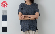 リネン Vネックフレンチスリーブ F 女性用《白田のカシミヤ》【全4色】L.グレー ミッドナイトブルー ホワイト ブラック ｜ 天然素材 春夏 レディース