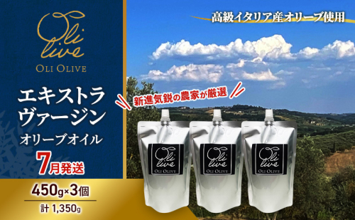 高級イタリア産 エキストラ・ヴァージン・オリーブオイル 450g×3個【2026年7月中旬より順次発送】調味料 油 オリーブ油 食用油 静岡県 袋井市 2136133 - 静岡県袋井市