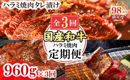 【定期便】定期便　和牛入国産牛　ハラミ焼肉　秘伝の自家製タレ漬け(480g×2)全３回【FO52U】 2137798 - 滋賀県近江八幡市