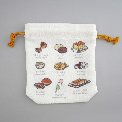 丹後ちりめん　にほんご巾着「wagashi（和菓子）」 サイズ：約13.5cm×17.5cm
 2140498 - 京都府京丹後市