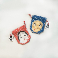 丹後ちりめん 祭巾着（ひょっとこおかめ） サイズ：約17cm×13cm