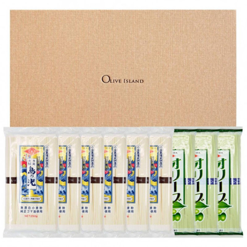 小豆島手延素麺 島の光 1袋250g 2種9袋セット 紙箱【特級品黒帯×6オリーブ素麺×3】 2141064 - 香川県土庄町