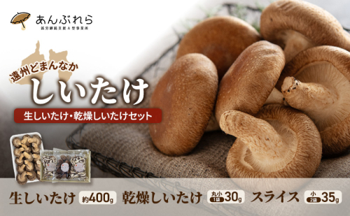 【遠州どまんなかしいたけ】 生しいたけ・乾燥しいたけセット (生しいたけ 約400g , 乾燥しいたけ　丸小 30g1袋 , スライス 小35g2袋)　干し椎茸 産地直送 国産 料理 素材 出汁 日本料理 就労支援 福祉 静岡 袋井 2141400 - 静岡県袋井市