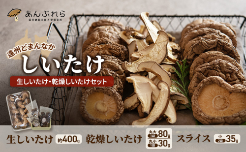 【遠州どまんなかしいたけ】 生しいたけ・乾燥しいたけセット (生しいたけ 約400g , 乾燥しいたけ　丸大 80g1袋 丸小 30g1袋 , スライス 小35g2袋)　干し椎茸 産地直送 国産 料理 素材 出汁 日本料理 就労支援 福祉 静岡 袋井 2141401 - 静岡県袋井市