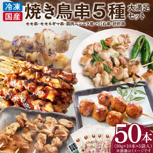 【大満足セット】冷凍国産鶏 焼き鳥串 人気の5種 合計50本セット 小分け パック［129T07］ 2141455 - 愛知県小牧市