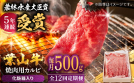 【全12回定期便】 葉山牛 焼肉用カルビ500g  / 牛肉 牛 肉 お肉 国産 赤身肉 やきにく 焼き肉 カルビ かるび BBQ ブランド牛 和牛 黒毛和牛 国産牛 贈答 ギフト 冷凍 葉山 定期 定期便 【有限会社葉山旭屋牛肉店】 [ASAP040]