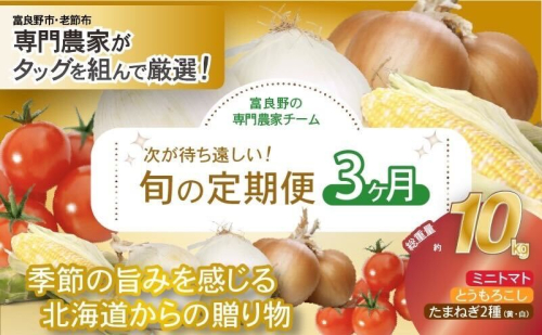 【2026年発送】全3回 富良野 専門農家が選ぶ 旬の贅沢定期便 北海道 富良野市 老節布 野菜 ミニトマト とうもろこし スイートコーン 玉ねぎ たまねぎ 玉葱 白玉ねぎ 甘い 2142192 - 北海道富良野市