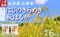 【 新米 先行予約 】小屋農園の米 6kg 食べ比べ 真空パック（精米：にじのきらめき・秋はるか） 令和7年 ＜159-021＞
