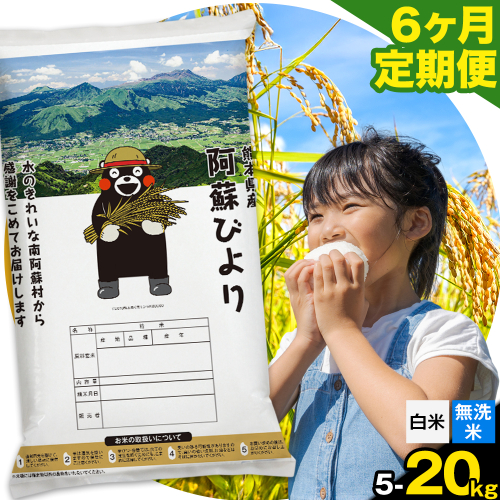 【6ヶ月定期便】阿蘇びより 選べる 白米 無洗米 5kg 10kg 15kg 20kg 《お申込み月の翌月から出荷開始》 ｜訳あり 国産米 人気米 熊本県産米 お米 生活応援米 2142400 - 熊本県南阿蘇村