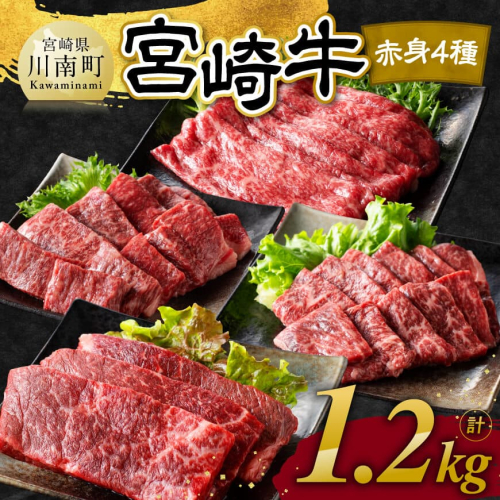 宮崎牛 赤身 4種　1.2kg 【 肉 牛肉 国産 宮崎県産 宮崎牛 黒毛和牛 和牛 焼肉 すき焼き ステーキ 4等級  A4ランク モモ 】 2142862 - 宮崎県川南町