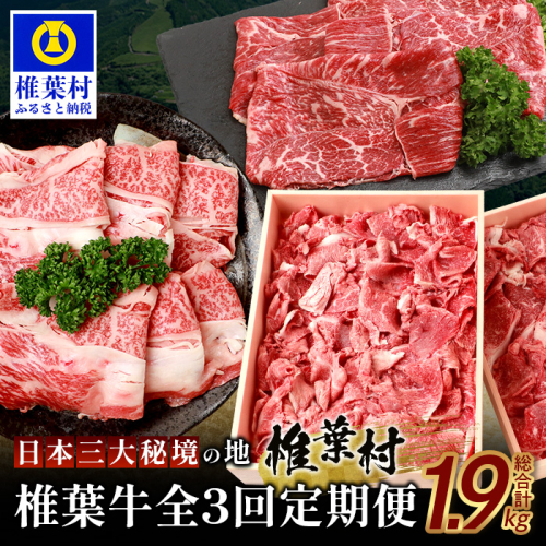 お試し定期便 【 定期便 3回 】 総重量 1,900g 牛肉 椎葉牛の スライス肉 ＆ 切り落とし肉 定期便 【 日本三大秘境 椎葉村 育ちの黒毛和牛 】TK-100 2145568 - 宮崎県椎葉村