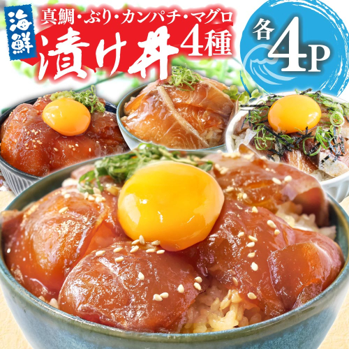 漬け丼 4種 海鮮丼 海鮮丼セット 真鯛 ブリ カンパチ マグロ 漬け丼セット 80g×各4P 計16P 海鮮 漬け お茶漬け 鯛 ぶり 鰤 かんぱち まぐろ 鮪 冷凍 小分け パック ご飯 晩御飯 惣菜 刺身 高知県  2146652 - 高知県芸西村