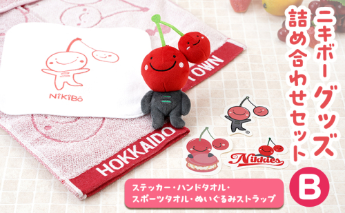 【ニキボー】グッズ詰め合わせセットB（ステッカー・ハンドタオル・スポーツタオル・ぬいぐるみストラップ）【 仁木町 ご当地 ゆるキャラ タオル 雑貨 小物 日用品 】[仁木町観光協会] 2149837 - 北海道仁木町