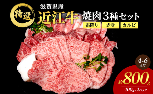 【大容量！】近江牛 特選 焼肉 3種盛り 約800g(4～6人用)　国産　牛肉　牝牛　ブランド牛　2パック　滋賀県　豊郷町　BBQ　バーベキュー 2149915 - 滋賀県豊郷町
