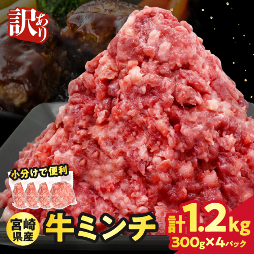 【2週間以内発送】≪訳あり≫宮崎県産牛ミンチ肉 計1.2kg(300g×4パック) 肉 牛 牛肉 国産_T025-042 2151857 - 宮崎県都農町