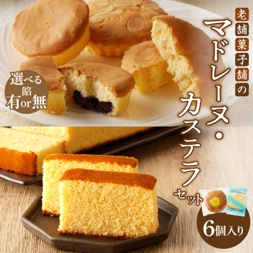 【2週間以内発送】老舗菓子舗のマドレーヌ(こしあん入り)・カステラセット「合計6個・個包装」 焼き菓子 スイーツ 詰め合わせ 洋菓子_T035-021 2152156 - 宮崎県都農町