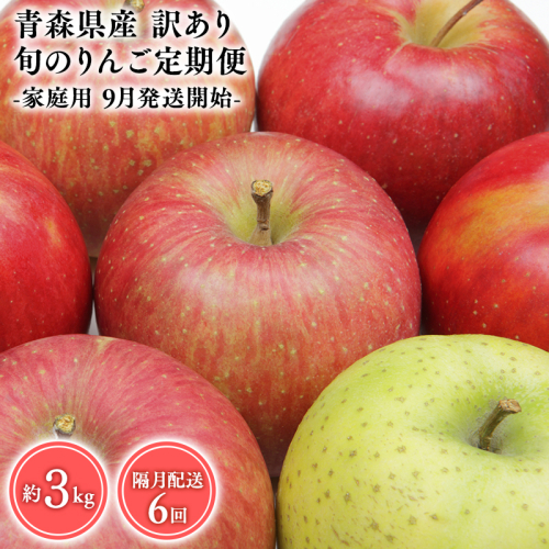 【9月発送開始】隔月配送　定期便６回　訳あり　家庭用　甚八りんご　３kg　【青森県 平川市 マルジンサンアップル】1月 3月 5月 7月 9月 11月 青森 青森県産 平川 りんご リンゴ 林檎 くだもの 果物 フルーツ  2153079 - 青森県平川市