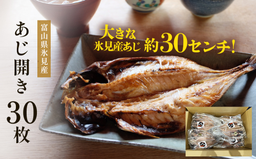 氷見産あじ開き 30枚 約30センチ！富山湾海の幸 富山県 氷見市 アジ 鯵干 物 魚 冷凍 2153456 - 富山県氷見市