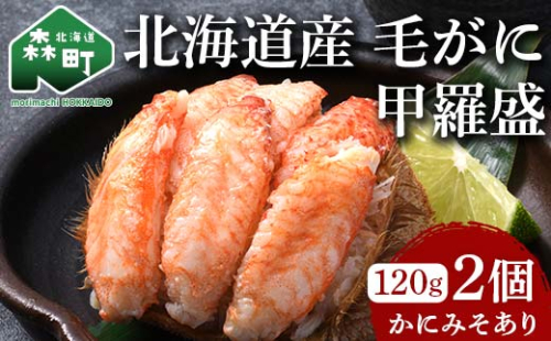 北海道産 毛がに甲羅盛（約120g）×2個※かにみそあり ＜道産ネットミツハシ＞ かに カニ 蟹 ガニ がに 北海道産 甲羅 海鮮 甲殻類 mr1-0958 2153624 - 北海道森町