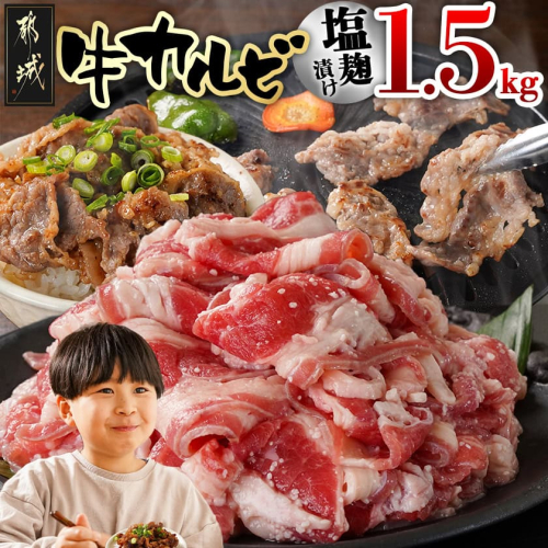 牛カルビ 塩麹タレ漬け1.5kg_AA-3317 2154012 - 宮崎県都城市