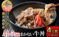 CHUZANのまかない牛丼4人前 計600g(150g×4袋) 黒毛和牛 和牛 肉 牛肉 国産 九州産 鹿児島県産 牛丼 惣菜 日本一 a1-134