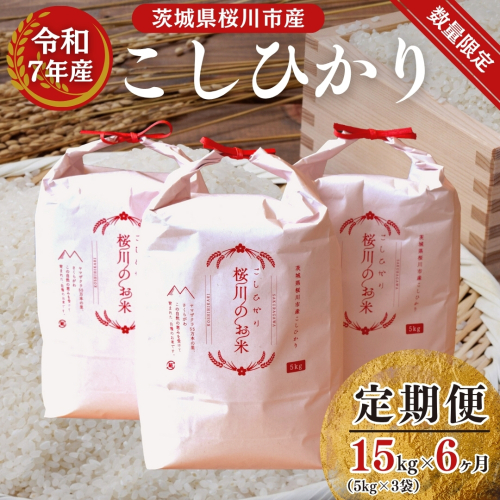 《6ヶ月定期便》【生産者支援】《令和7年産》新米 茨城県桜川市産こしひかり 15kg（5kg×3袋）×6回 茨城県産 桜川 米 お米 白米 コメ ごはん 精米 コシヒカリ 国産 限定 [SC036sa] 2157015 - 茨城県桜川市
