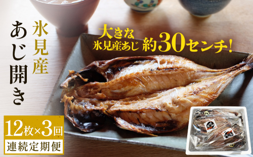 【連続3回定期便】【訳あり】あじの干物（約30cm）12枚  富山県 氷見市 アジ 魚 干物 開き 2158489 - 富山県氷見市