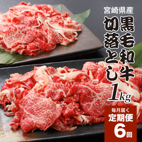 宮崎県産黒毛和牛 贅沢切り落とし1kg(500g×2)×6回定期便 K16_T015 2162766 - 宮崎県木城町