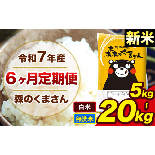 【6ヶ月定期便】 米 無洗米 白米 新米 令和7年産 特A受賞品種 森のくまさん 送料無料 米 内容量 5kg 10kg 15kg 20kg  熊本県産(長洲町産含む) お米 《1月から出荷開始》長洲町 ふるさとのうぜい 2164335 - 熊本県長洲町