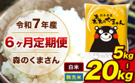 【6ヶ月定期便】 米 無洗米 白米 令和7年産 特A受賞品種 森のくまさん 送料無料 米 内容量 5kg 10kg 15kg 20kg  熊本県産(長洲町産含む) お米 《お申込み翌月から出荷》長洲町 ふるさとのうぜい