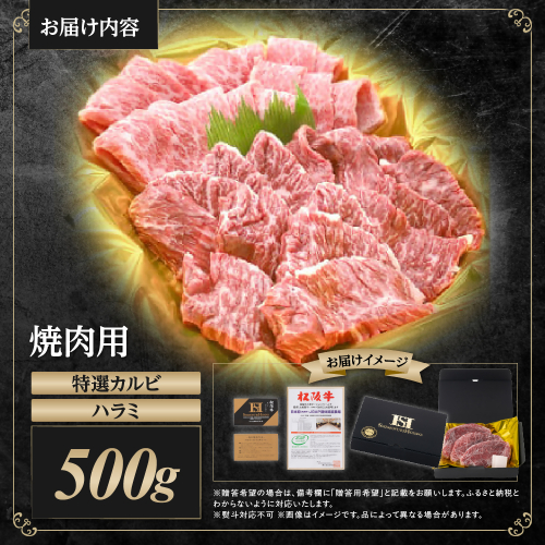 松阪牛 焼肉 スペシャル 特選カルビ ハラミ 500g(250g×2) 国産牛 和牛 ブランド牛 JGAP家畜・畜産物 農場HACCP認証農場 牛肉 肉 高級 人気 おすすめ 神戸牛 近江牛 に並ぶ 日本三大和牛 松阪 松坂牛 松坂 焼肉物語 セット 詰め合わせ BBQ キャンプ 真空パック 味噌だれ 三重県 多気町 SS-49 2164523 - 三重県多気町