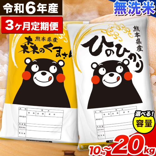 【3ヵ月定期便】米 令和6年産 無洗米 ひのひかり 森のくまさん 2種 食べ比べ 米 計10kg 計20kg 《お申込み月の翌月から出荷開始》 ヒノヒカリ お米 こめ 熊本県産 精米 森くま ブランド米 ご飯 2164750 - 熊本県御船町