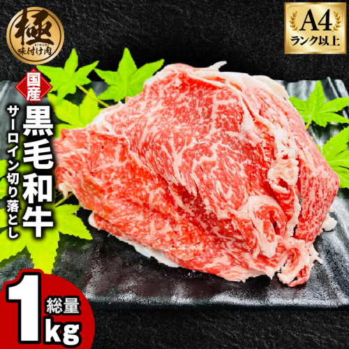 【A4ランク以上】黒毛和牛 サーロイン 切り落とし 1kg【250g×4P 小分け 国産 味付き 牛肉 訳あり サイズ不揃い】 CFX0073 2164754 - 大阪府泉佐野市