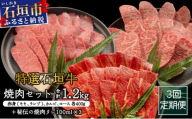 【3回定期便】希少な特選石垣牛をご家庭で！！全3回合計1.2kgの焼肉セット　赤身（モモ、ランプ）、カルビ、ロース各400gずつ&石垣牛 MARU秘伝の焼肉タレ100ml×3本 | 沖縄 石垣 特選 牛 赤身 モモ ランプ カルビ ロース 肉 焼肉 食べ比べ 真空 冷凍 タレ 定期便 | IM-44t