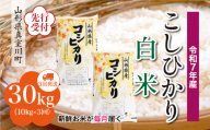＜令和7年産米先行受付＞ 真室川町産 こしひかり 【白米】 定期便 30kg （10kg×1ヶ月間隔で3回お届け）＜配送時期指定可＞