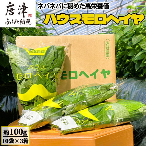 ハウスモロヘイヤ 100g×10袋×3箱 ネバネバ 高栄養価（βカロテン/各種ビタミン/カルシウム/カリウム/葉酸など) 定番おひたし 和洋中の各種スープ 色んなお料理のソースにも 野菜 ねばねば 2169007 - 佐賀県唐津市