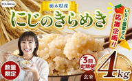 【令和7年度新米先行予約】【栃木県共通返礼品】【数量限定】【定期便3回】令和7年度新米 栃木県産にじのきらめき 4kg |定期便 にじのきらめき 数量限定  玄米 米 ごはん  玄米真空パック ふるさと納税 那珂川町 栃木県