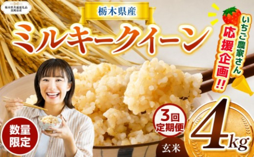 【栃木県共通返礼品】【定期3回】訳あり 数量 限定 定期便 令和8年度産 ミルキークイーン 約 4kg | とちぎの星 ミルキークイーン お米 kome okome ご飯 米 玄米 白米 ごはん おいしい ふるさと納税 那珂川町 栃木県 送料無料 2174517 - 栃木県那珂川町