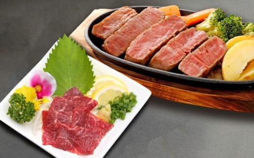 【6ヶ月定期便】 熊本あか牛 ヒレ肉 約1kg （約150gカット×7パック） 馬刺し 赤身 約1kg （約100g×10パック） 計約12kg 牛肉 牛 馬刺 馬肉 馬 お肉 肉 冷凍 2174720 - 熊本県益城町