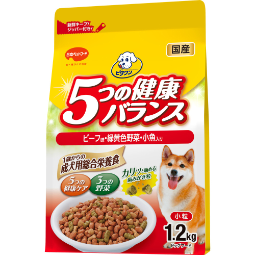 ビタワン 5つの健康バランス ビーフ味・野菜入り 小粒 1.2kg ｘ9(ケース単位) ドッグフード 2175603 - 静岡県袋井市