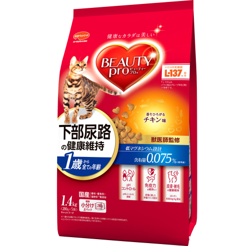 ビューティープロ キャット 下部尿路の健康維持 1歳から チキン味 1.4kg ｘ8(ケース単位) キャットフード 2175638 - 静岡県袋井市