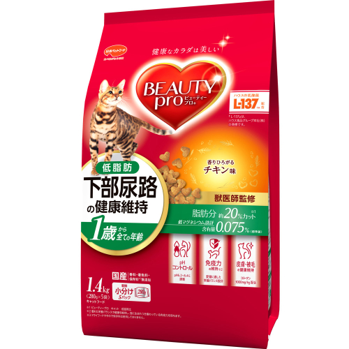 ビューティープロ キャット 下部尿路の健康維持 低脂肪 1歳から チキン味 1.4kg ｘ8(ケース単位) キャットフード 2175643 - 静岡県袋井市