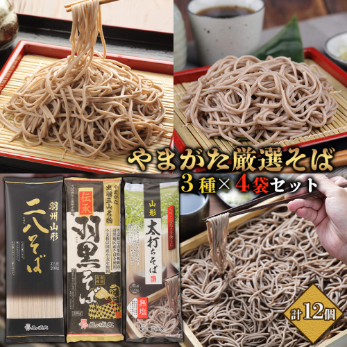 【城北麺工】やまがた厳選そば3種×4袋セット 計12個 (二八そば200g×4個・伝承羽黒そば200g×4個・太打ちそば220g×4個) FY25-185 2177014 - 山形県山形市