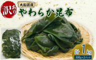 大船渡産 訳あり やわらか昆布 1kg (500g×2袋) 海鮮 海藻 だし 出汁 魚貝類 魚介類 みそ汁 スープ 酢の物 煮物 小分け 三陸産 岩手県 大船渡市