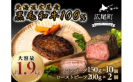 黒毛和牛100%使用ハンバーグ150g×10個と黒毛和牛のローストビーフ約200g×2個　合計1.9kg【ハンバーグ　ローストビーフ　冷凍　牛肉　和牛　ビーフ　黒毛和牛　個包装　北海道　十勝】(AQ0002)