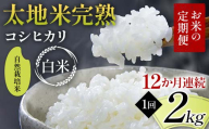 お米の定期便 自然栽培米 太地米完熟 【こしひかり】 白米2kg×12か月連続 ブランド米 お米 精米 白米 人気 F7X-0431