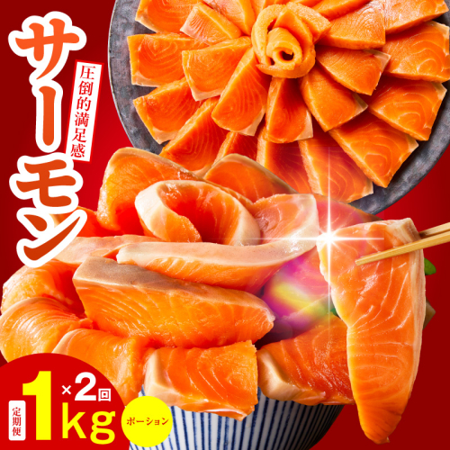 サーモン 定期便 1kg×全2回【ポーション 訳あり サイズ不揃い 刺身 海鮮丼 さーもん サラダ カルパッチョ 鮭 さけ シャケ しゃけ 人気 小分け 冷凍 家計応援】 099Z345 2184376 - 大阪府泉佐野市