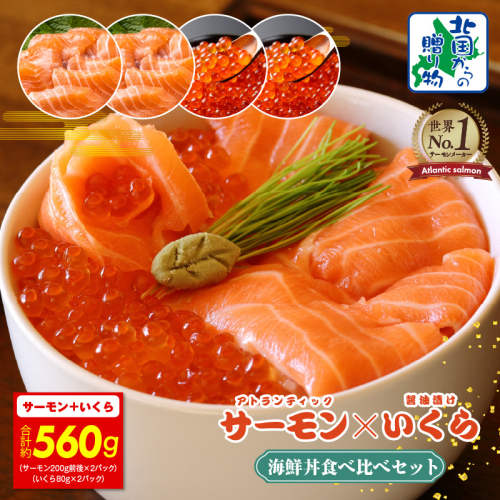 【年内発送】【北国からの贈り物】アトランティック サーモン 200g×2P & いくら醤油漬け 80g×2P 海鮮丼 食べ比べセット 015B381y 2185749 - 大阪府泉佐野市