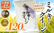 【令和7年産 新米 先行予約】 【金賞受賞農家】 《定期便12回》 特別栽培米 ミルキークイーン 計10kg(5kg×2袋)×12か月 《令和7年10月上旬～発送》 『あおきライスファーム』 山形南陽産 米 白米 精米 ご飯 農家直送 山形県 南陽市 [2417-R7]